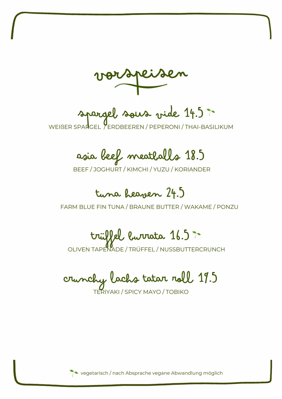 Open Kitchen Restaurant Hamburg Essen Vegan Vegetarisch Abendkarte Speisekarte