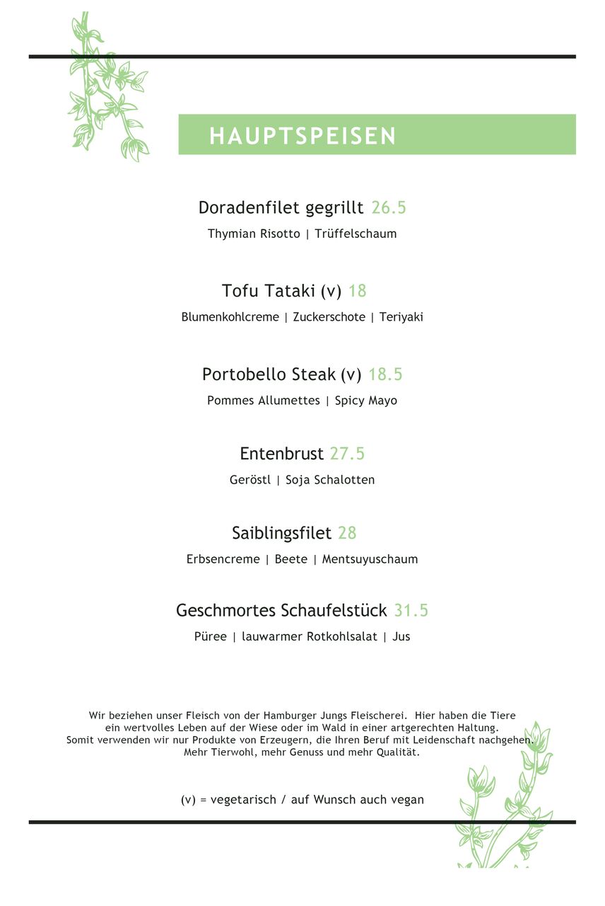 Open Kitchen Restaurant Hamburg Essen Vegan Vegetarisch Abendkarte Speisekarte