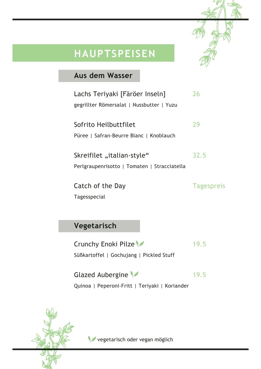 Open Kitchen Restaurant Hamburg Essen Vegan Vegetarisch Abendkarte Speisekarte
