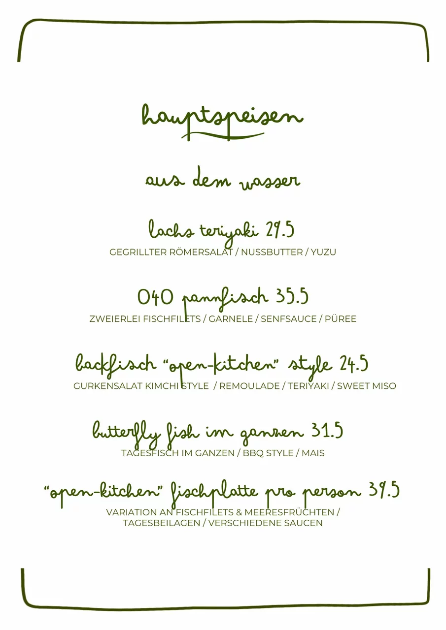 Open Kitchen Restaurant Hamburg Essen Vegan Vegetarisch Abendkarte Speisekarte